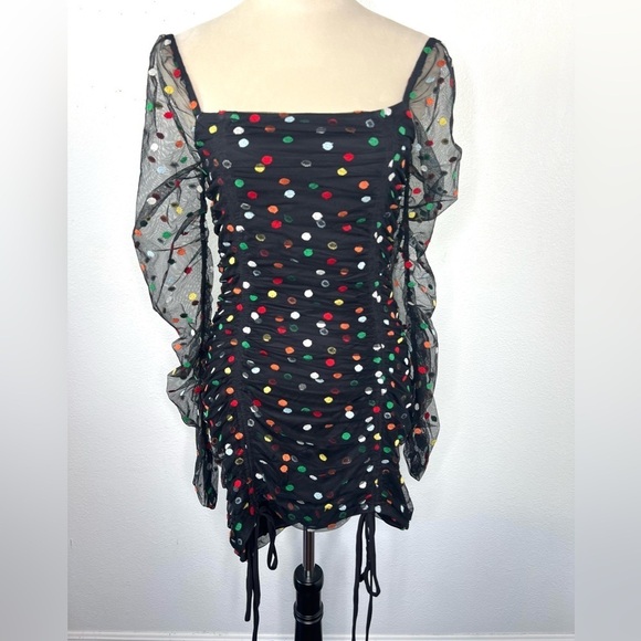 CAMILA COELHO Revolve Kiana Mini Dress Blqck Multicolor Polka Dot Size Smalll - Picture 3 of 11